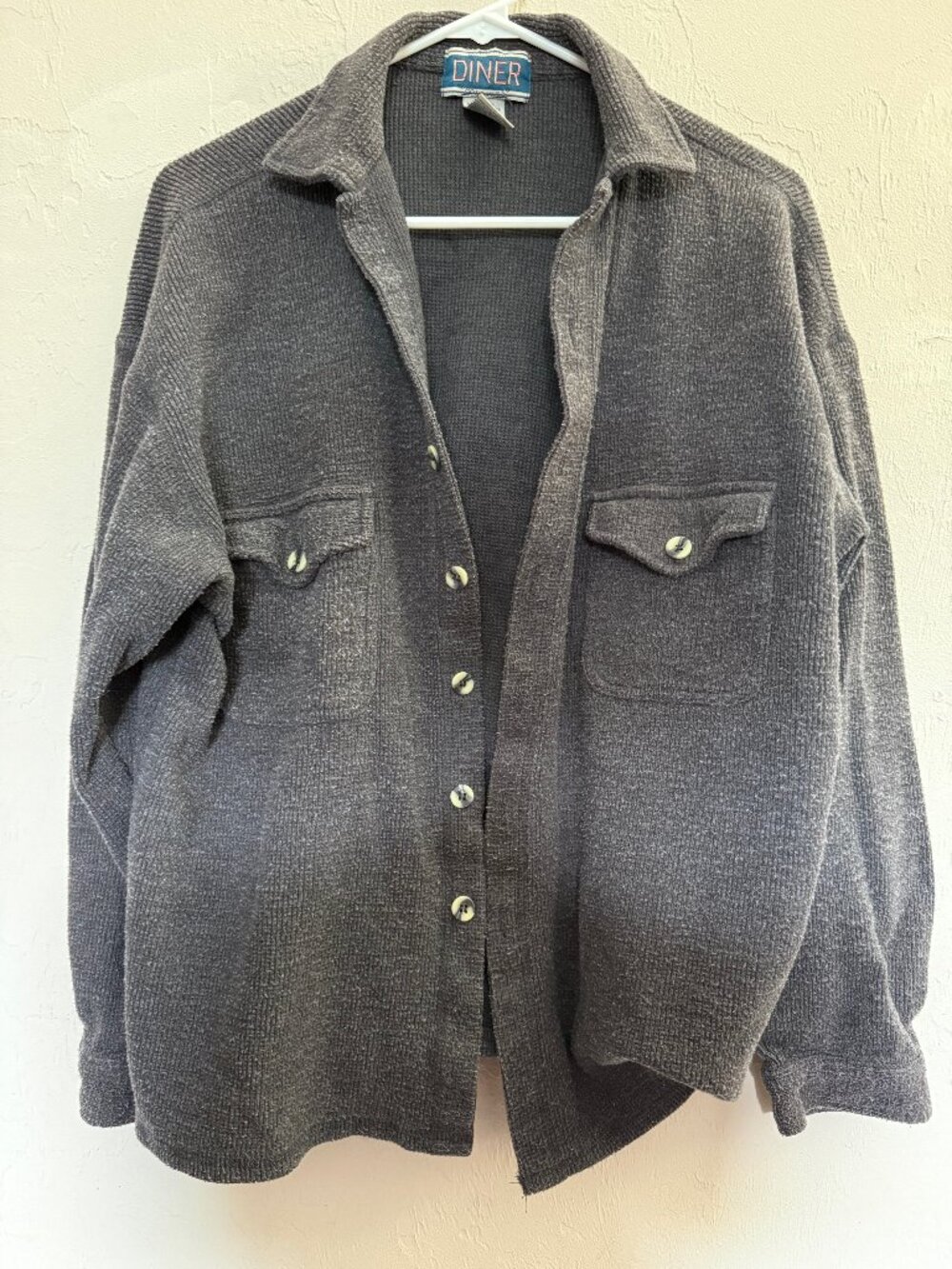 Diner Men's XL Charcoal Textured Knit Button Front Overshirt Shirt Jacket
